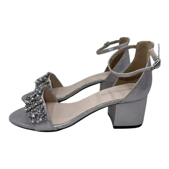 Benjamin Walk Touch Ups Devon Champagne‎ Rhinestone Sliver Heels Size 7.5 - Picture 4 of 16